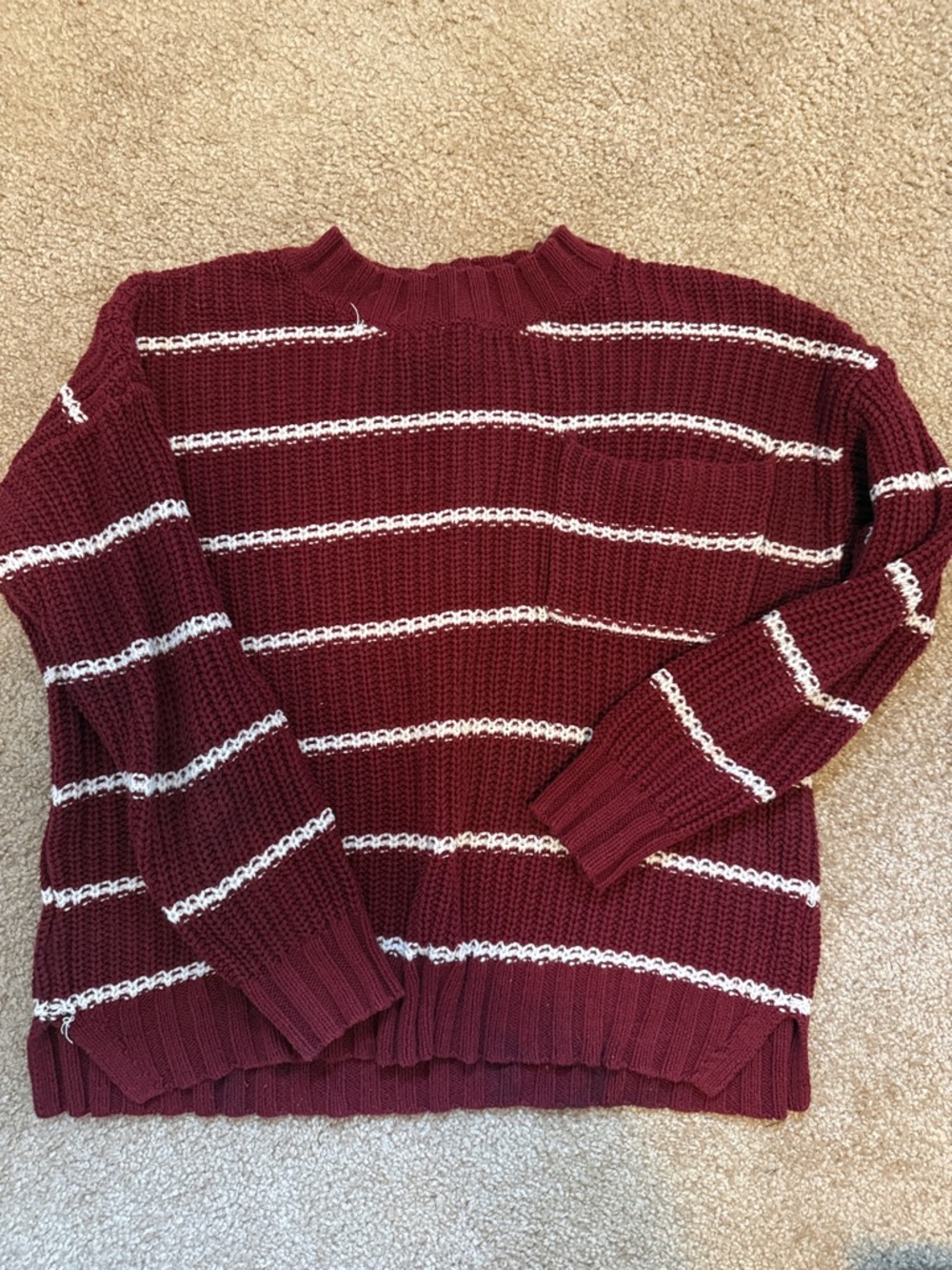 American Eagle Maroon Striped Knit Sweater